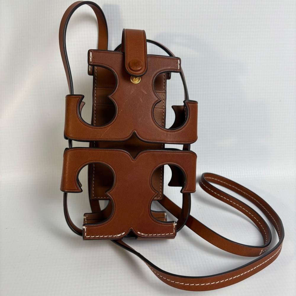 Tory Burch Miller Cut Out Logo Phone Crossbody Classic Cuoio Brown 139945 - Picture 2 of 4